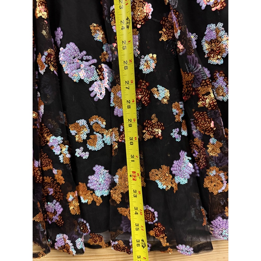 Dress The Population Floral Sequin Fit Flare Dress Black Purple Gold Small NEW - Picture 11 of 11